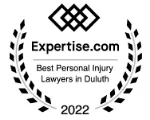 Award badge with "Expertise.com Best Personal Injury Lawyers in Duluth 2022" text, surrounded by laurel wreath design.